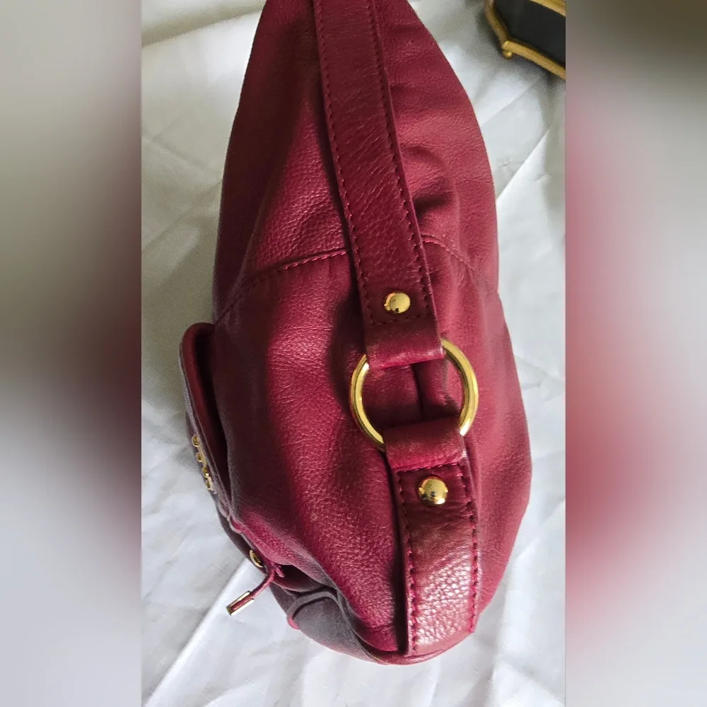 Michael Kors Burgundy Leather Hobo Bag with Gold Hardware